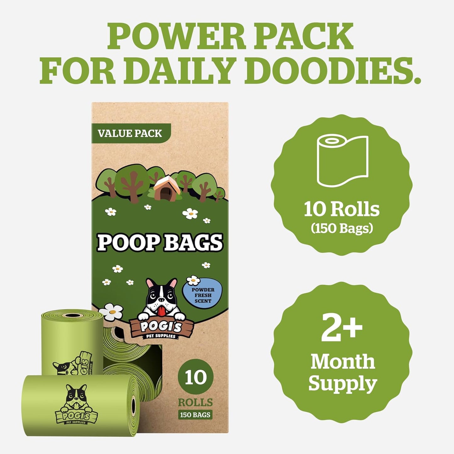 Pogi's Premium Leak-Proof Dog Waste Bags - Extra Thick, Fresh Scent, 150-Count (10 Rolls)